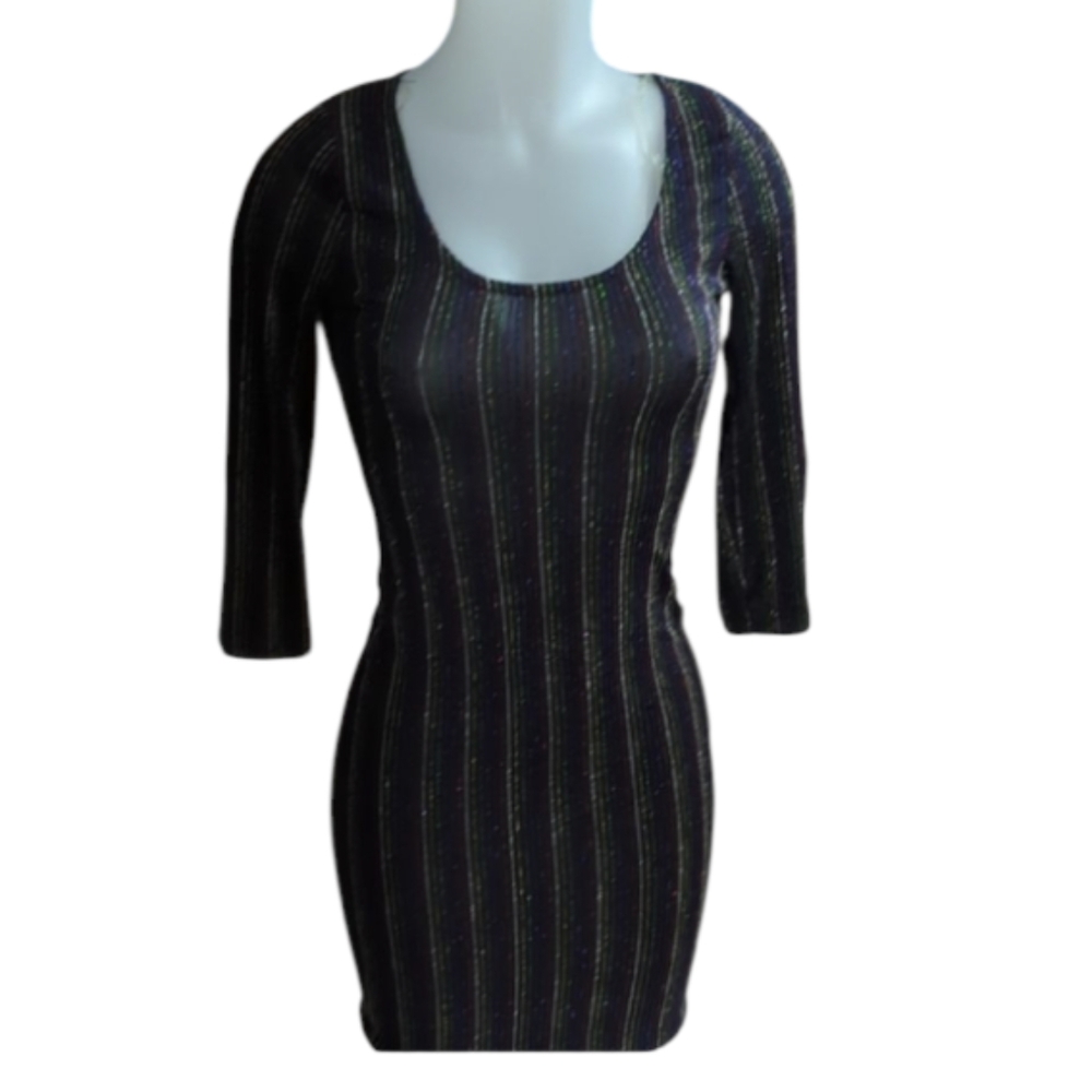 Size S Heart &Hips Elegant Striped Black Dress